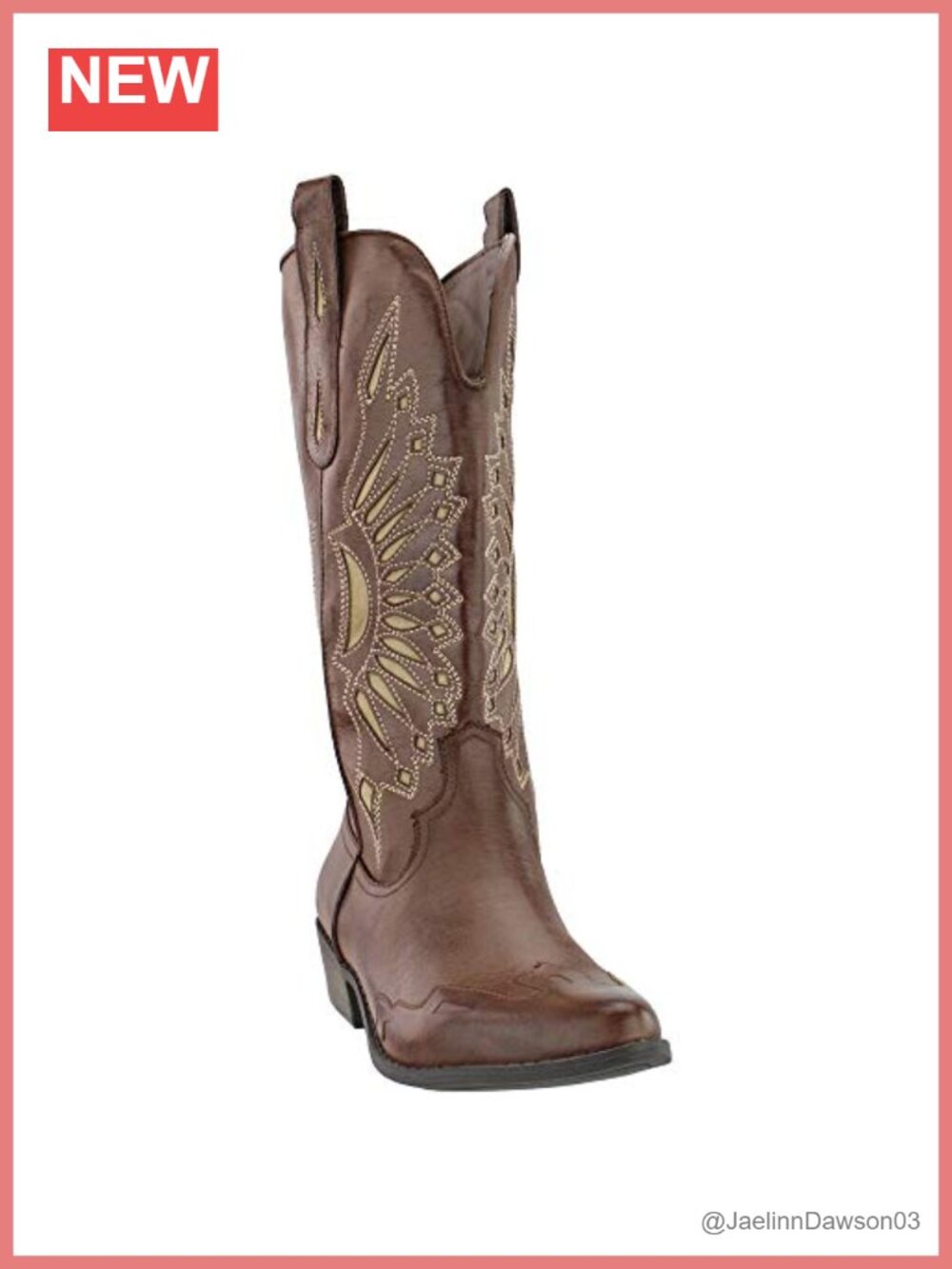 Hand Tooled Leather Western Boots Mid-Calf Pointed Toe Pull-On